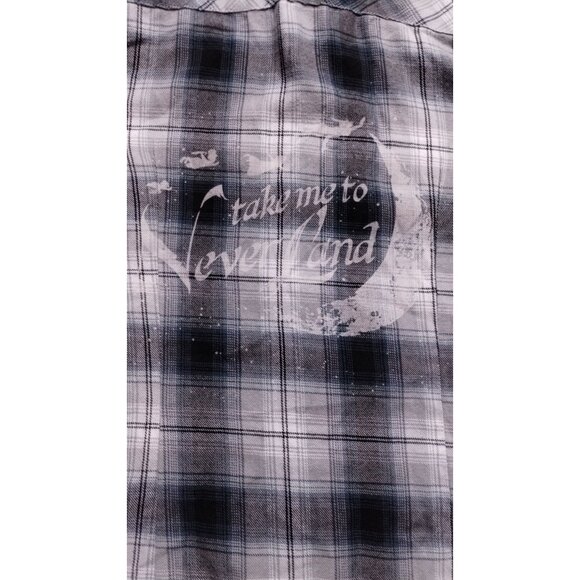 Disney "Take Me To Neverland" Plaid‎ Flannel Shirt S Black/White/Blue - Picture 6 of 11